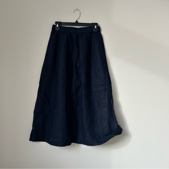 Boden Navy Blue Midi Skirt Verity Linen Classic A-Line Pull On Pockets 4 Petite - Picture 2 of 11